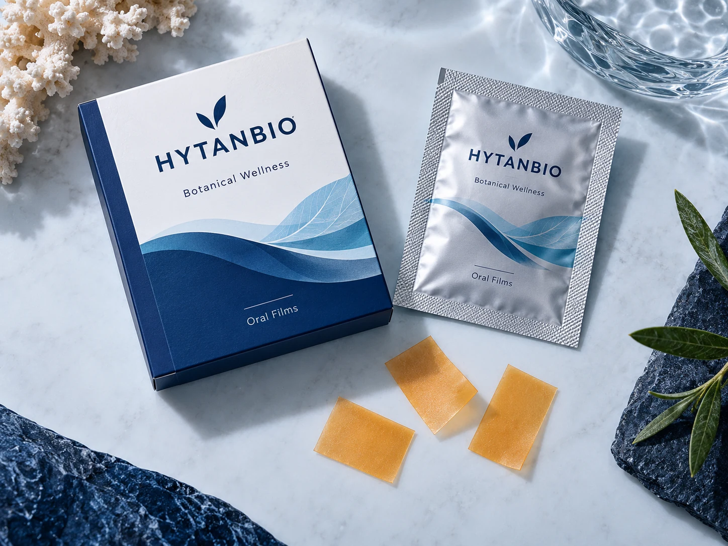 HYTANBIO Botanical Metabolic Wellness Films illustrative thin-film product and sachet packaging