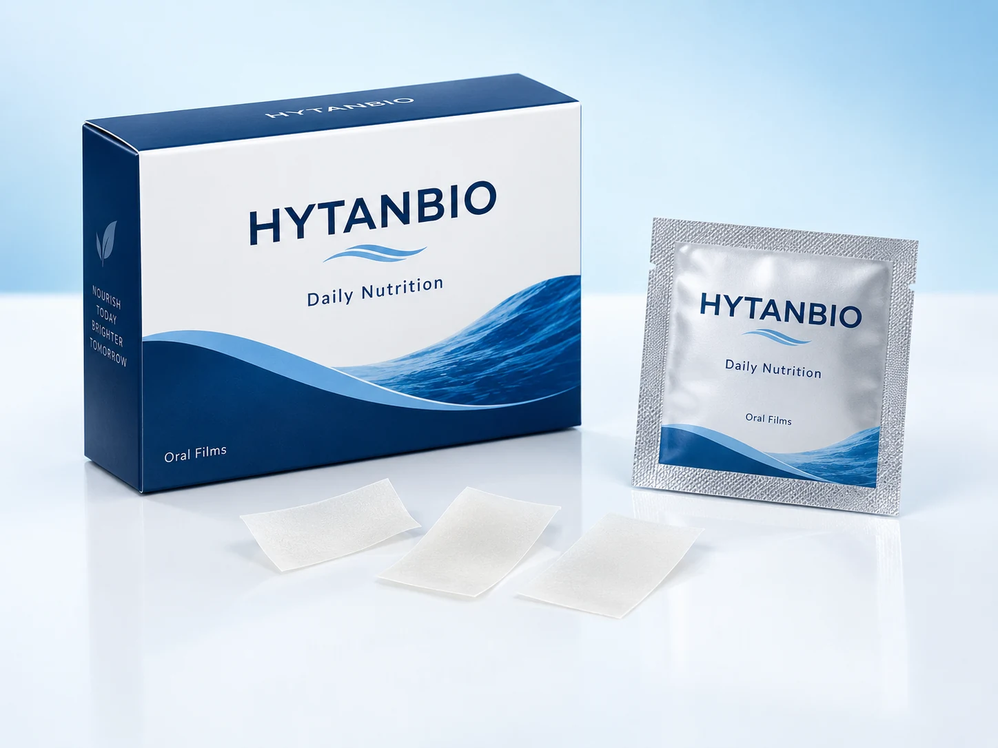 HYTANBIO Daily Multivitamin Oral Films illustrative thin-film product and sachet packaging