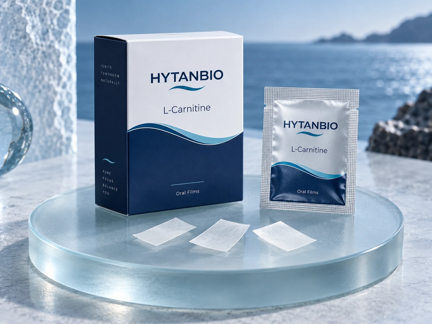 HYTANBIO L-Carnitine Metabolism Oral Films illustrative thin-film product and sachet packaging