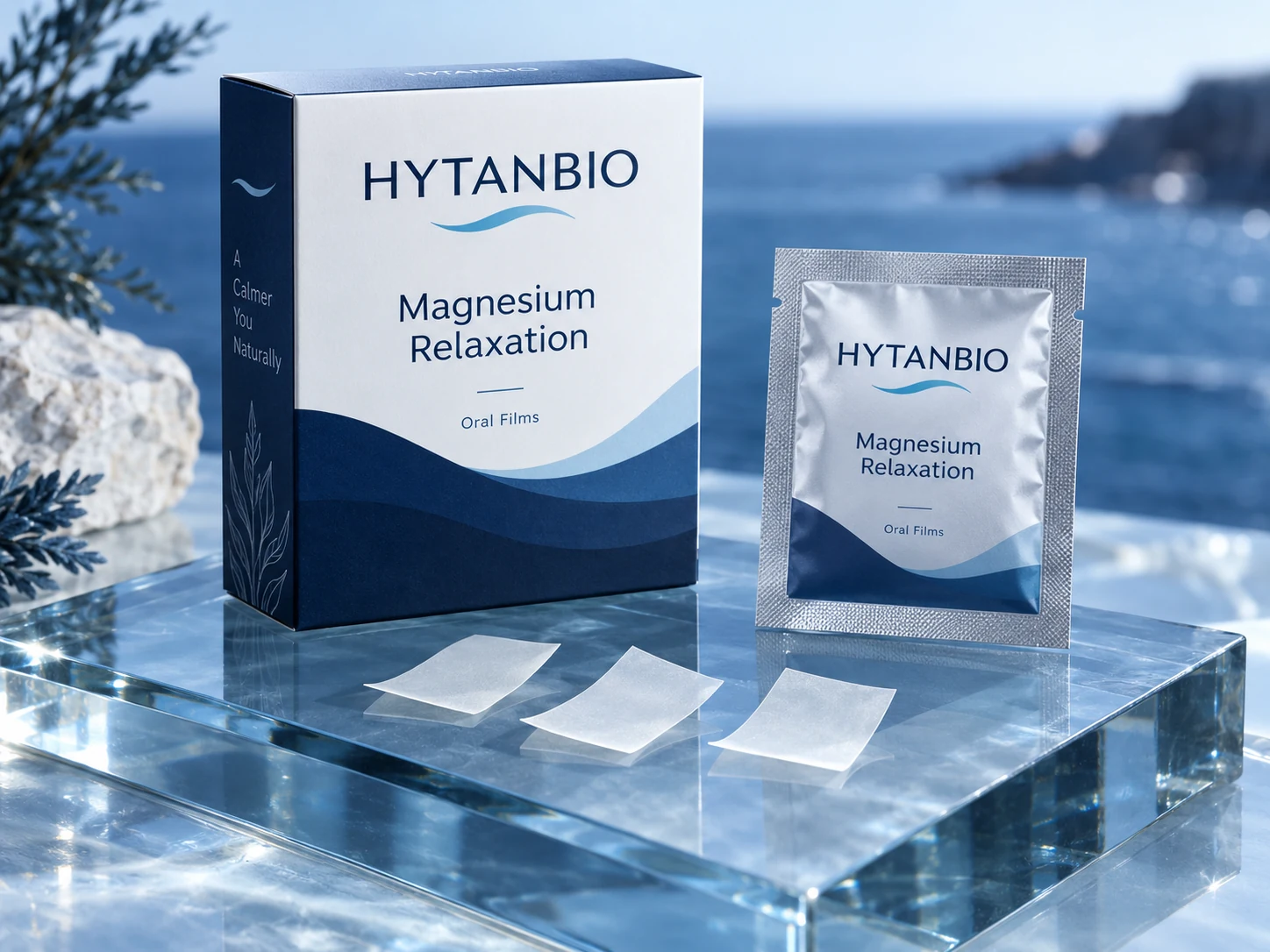 HYTANBIO Magnesium Relaxation Films illustrative thin-film product and sachet packaging